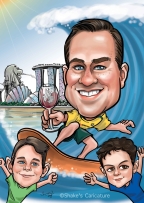 Father-and-sons-Surfing©Shake's Caricature