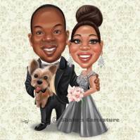 Wedding Caricature with pets dog