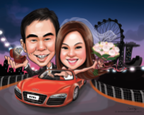 Wedding Car Singapore Night Caricature